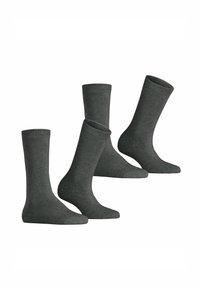 Dunkelgraue Baumwollsocken mit geripptem Design, mittellanger Beinlänge und verstärktem Zehen- und Fersenbereich. Set aus vier Paaren präsentiert.