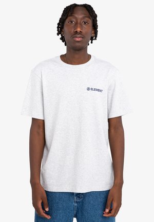 Grey cotton t-shirt with short sleeves and a crew neck. Features a small blue "ELEMENT" logo on the left chest area.