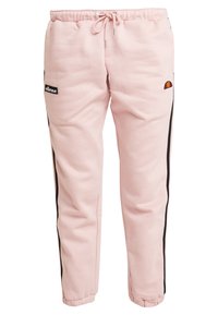 Rosa joggerbyxor i mjuk bomullsblandning, med svarta sidostråk, elastisk midja och broderade logodetaljer.