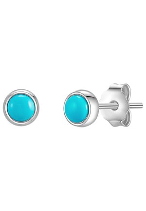 Turquoise stud earrings met een glanzende afwerking, gezet in zilverkleurig metaal. Ronde vorm met een gladde oppervlakte en een veilige vlinder-sluiting.