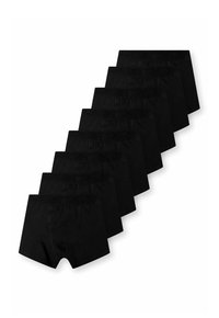 Czarne męskie slipy, wykonane z elastycznego materiału, o jednolitym wzorze z elastycznym pasem, prezentowane w ułożeniu w stos.