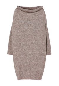 Oversized Pullover mit Kapuze in einem hellbraunen Melange-Strick. Verfügt über weite Ärmel und einen gerippten Saum, hergestellt aus weichem, strukturiertem Stoff.