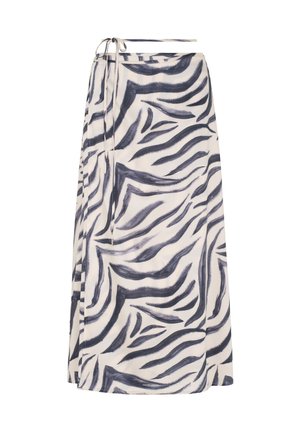 Gonna leggera in crepe, con un motivo a strisce zebrate blu navy, caratterizzata da una vita con lacci e una silhouette rilassata. Tessuto liscio con una texture morbida.