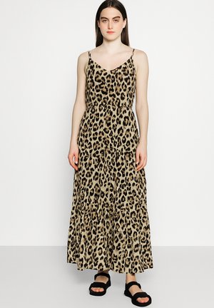 SOMMERLICHES MIT VOLANTS UND V-AUSSCHNITT - Maxikleid - braun