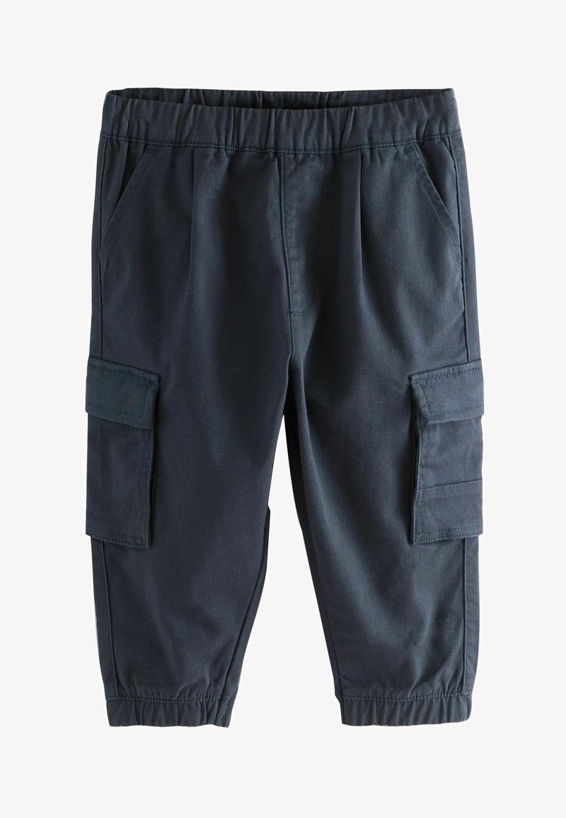 Marine cargobroek met een elastische tailleband, zijzakken en twee zijcargozakken. Gemaakt van een stevige, gestructureerde stof.