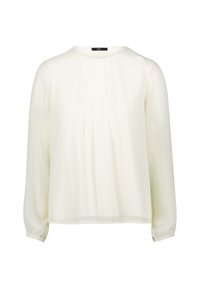 Gerade geschnittene Bluse mit langen Ärmeln aus zartem Elfenbein-Stoff, mit dezenten Fältchen an der Vorderseite und elastischen Bündchen.