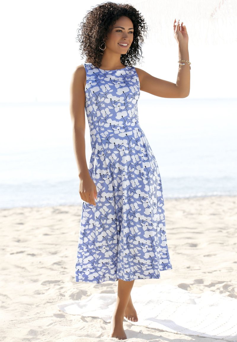 Beach Time Day dress - blau-creme-bedruckt