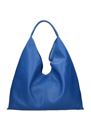 Borsa a spalla hobo in pelle blu dalla texture morbida, con un unico manico curvo e una forma morbida e non strutturata.