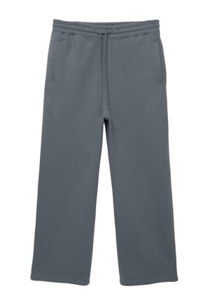Grijze sweatpants van zacht materiaal, met een drawstring tailleband, twee zijzakken en een relaxte pasvorm. Gladde textuur zonder zichtbare patronen.