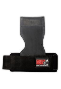 Black weightlifting belt with a gray rubber support, adjustable strap, and a branded patch displaying "GORILLA WEAR" in red.