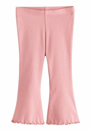 Rosa gerippte Leggings mit ausgestelltem Saum, aus einem strukturierten Stoff gefertigt und mit einem dehnbaren Bund für zusätzlichen Komfort.