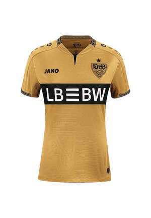 Golden Sporttrikot mit schwarzem horizontalem Band und dem Text "LBBW", JAKO-Branding sowie einem Wappen mit einem Stern darüber auf der Brust.