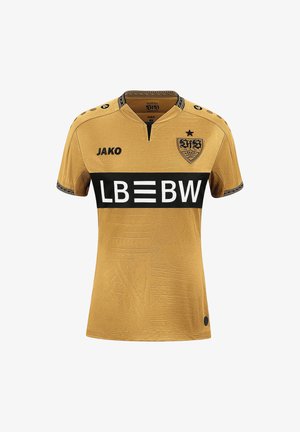 Golden Sporttrikot mit schwarzem horizontalem Band und dem Text "LBBW", JAKO-Branding sowie einem Wappen mit einem Stern darüber auf der Brust.