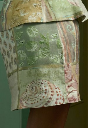 Next, A-line skirt - green pink shell print