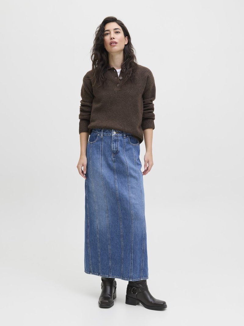 Spijkerrok met biezen en comfortband, A-lijn donkerblauw denim • Prijs € 31,99 • online shop