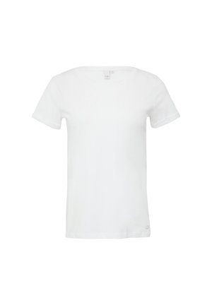 Witte katoenen t-shirt met korte mouwen, een ronde halslijn en een standaard pasvorm. Heeft een klein logo in de linker onderhoek.