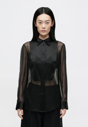 SHEER TUXEDO SHIRT - Button-down blouse - black
