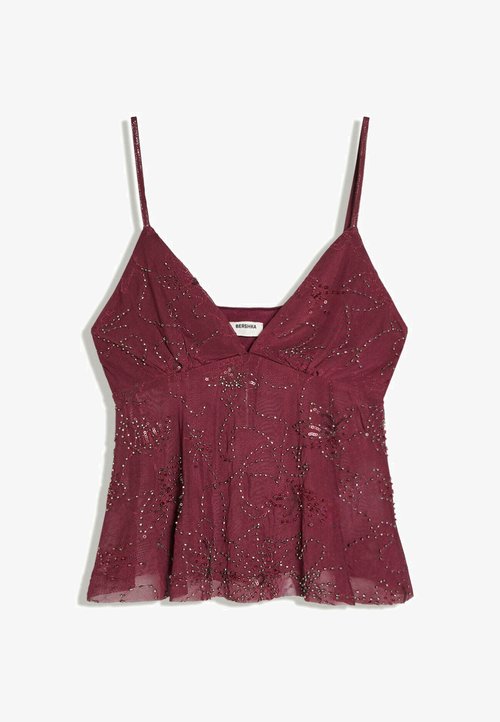 Bershka Beaded Mesh strappy top · rosso scuro
