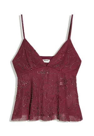 Bershka, BEADED MESH - STRAPPY TOP - Débardeur - dark red