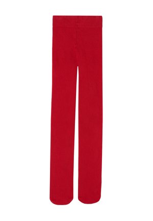 Rote Leggings mit glatt strukturierter Oberfläche, dehnbarem Bund und geradem Bein-Design. Keine Muster oder Hardware sichtbar.
