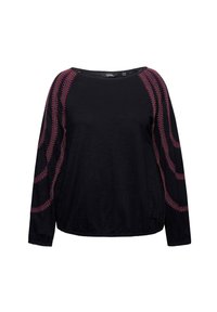 Ulla Popken EMBROIDERED STRIPE LONG SLEEVE TEE - Maglietta a manica lunga - black