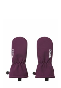 Lila Fäustlinge aus weichem Material, mit elastischen Bündchen, Logo-Details und verstellbaren Riemen für einen sicheren Sitz.