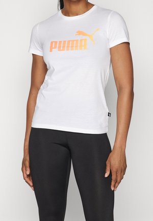 T-shirt bianco in cotone con logo "PUMA" in gradiente arancione. Scollatura rotonda, maniche corte e design slim fit.