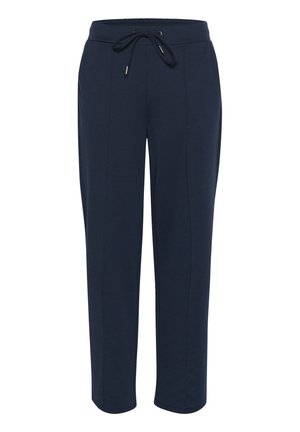 Marina blå sweatpants i mjukt material, med dragsko i midjan, två sidofickor och en avslappnad passform.