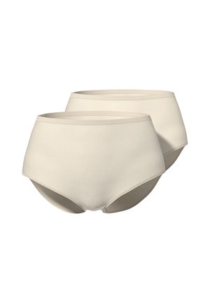 Dos braguitas beige lisas de talle alto con cinturillas elásticas, mostradas sobre un fondo blanco.