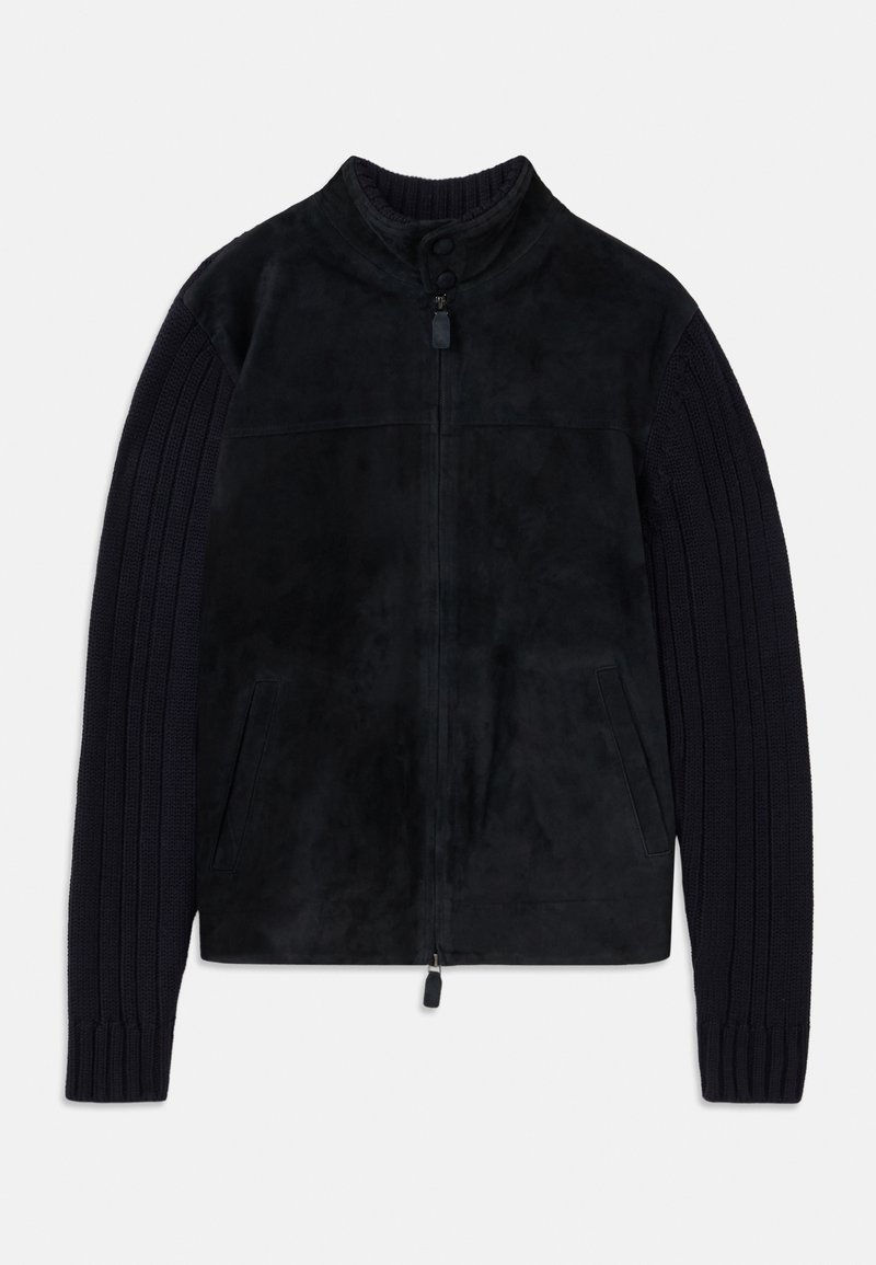 Emporio Armani Leren jas donkerblauw