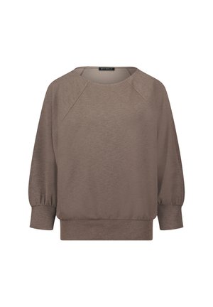 Felpa marrone con vestibilità rilassata, maniche raglan e polsini elasticizzati. Texture morbida e design semplice, caratterizzata da un colletto rotondo.