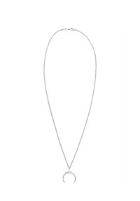 Collana d'argento con una catena fine, dotata di un pendente a forma di mezza luna. La catena presenta una texture delicata e una chiusura sicura.