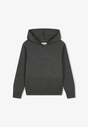 Grijze katoenen hoodie met capuchon. Voorzien van een grafische print aan de voorkant met "KUNST IS WAARHEID" en ribgebreide mouwen en zoom. Glad textuur.