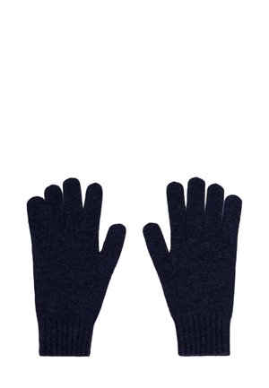 Guantes de punto azul marino con cinco dedos, puño acanalado y una textura suave, diseñados para brindar calor y comodidad en condiciones frías.