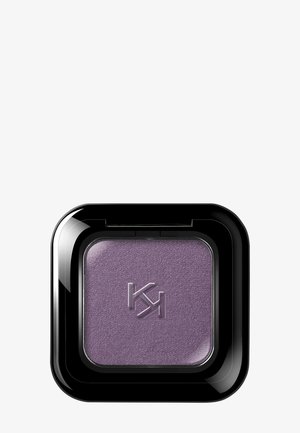 Purple eyeshadow with a subtle shimmer in a black square compact with rounded edges and an embossed brand logo in the center.