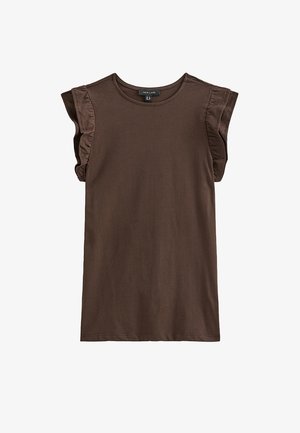 New Look, FRILL SLEEVE - Camiseta básica - dark brown