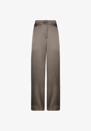 Weite Hose aus leichtem, glattem Stoff in einem gedeckten braunen Farbton. Mit einer Knopfverschlussvorn und sauberem, minimalistischem Nähen.