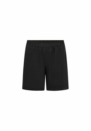 Shorts negri cu un brâu elastic, fabricate dintr-un material ușor, având o textură netedă și un design minimalist. Fără buzunare vizibile.
