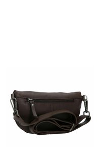 Borsa a tracolla in pelle marrone con superficie texturizzata, dotata di chiusura con cerniera, tracolla regolabile e dettagli in metallo.