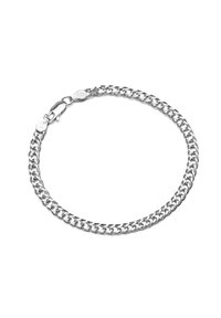 Srebrna bransoletka łańcuchowa z splatanymi ogniwami, wyposażona w zapięcie typu homar oraz symetryczny wzór. Powierzchnia ma polerowane wykończenie.