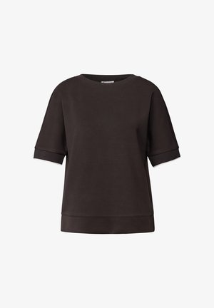 T-shirt noir à manches courtes fabriqué à partir d'un tissu lisse et doux. Col rond, coupe décontractée et finition blanche contrastante sur les manches.