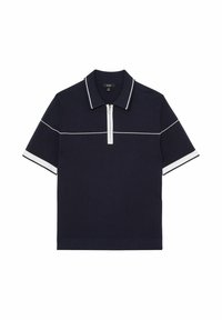 Jūras spēku īsām piedurknēm polo krekls ar pusi rāvējslēdzēju. Iezīmē baltas svītras ap apkakli un piedurknēm. Izgatavots no teksturēta auduma.