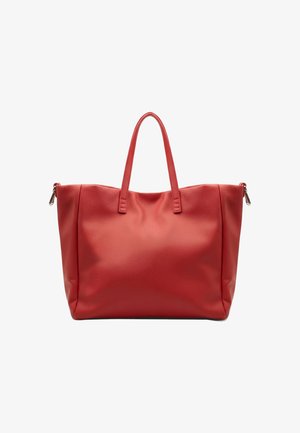 Borsa tote in pelle rossa con due manici, chiusura a zip e finitura strutturata. Forma grande e rettangolare adatta all'uso quotidiano.