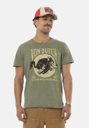 COL ROND REGULAR EN EFFET USÉ PRINT DEVANT LONE - T-shirt imprimé - kaki