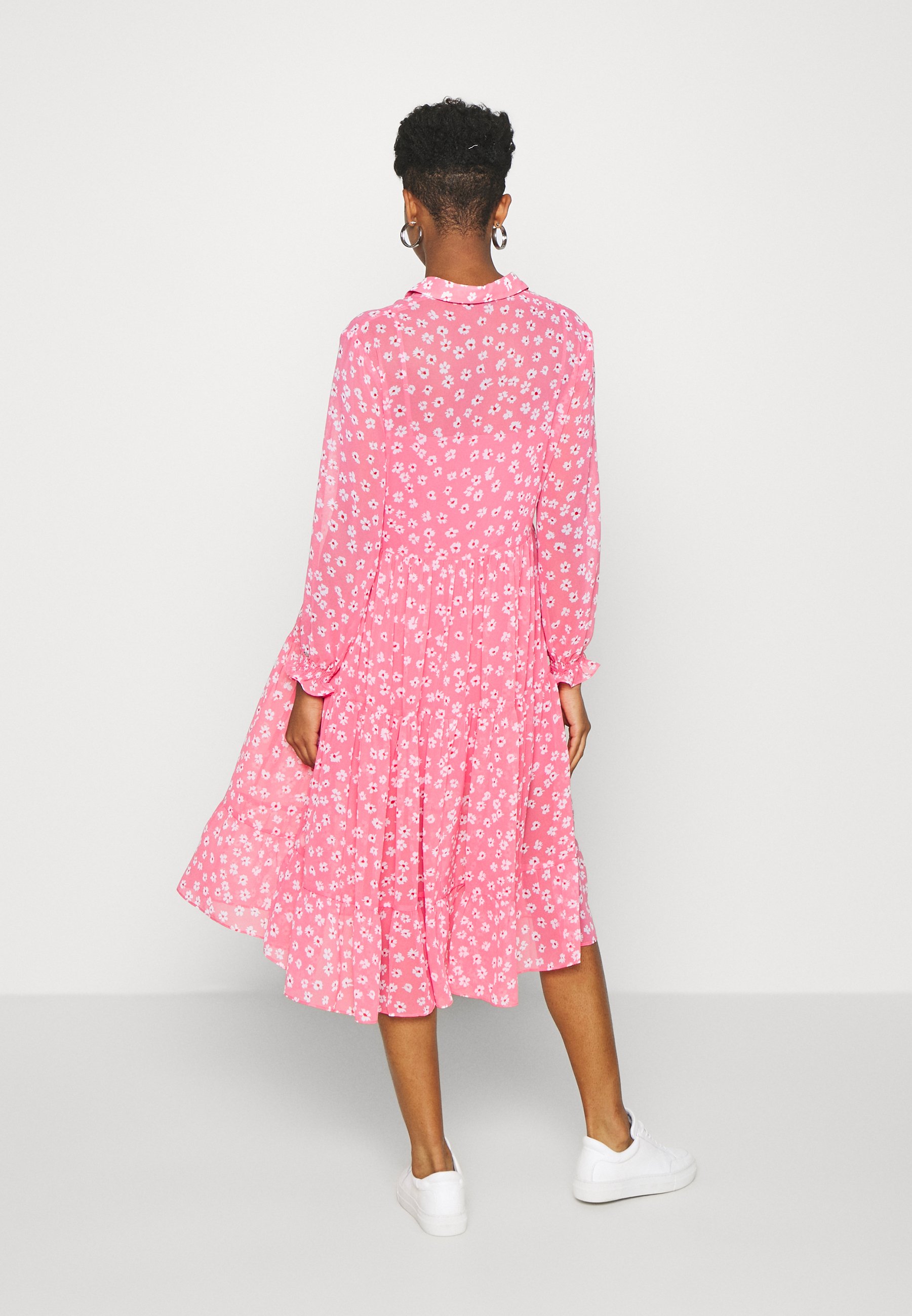 pink midi shirt dress
