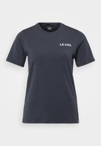 Navy blue short-sleeve t-shirt made from a soft fabric. Features a crew neckline and a white "LE COL" logo on the chest.