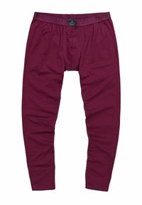 Pantaloni lunghi da uomo bordeaux in tessuto intimo con un elastico in vita marchiato e apertura con pattina frontale.