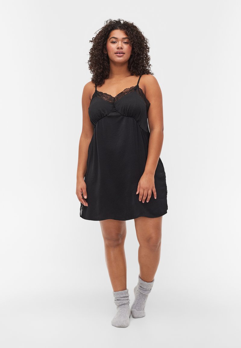 Damen Nachthemden | Devoted By Zizzi MIT SPITZE UND SCHLITZ Nachthemd black/schwarz - SV22889 Damen Nachthemden | Devoted By Zizzi MIT SPITZE UND SCHLITZ Nachthemd black/schwarz - SV22889
