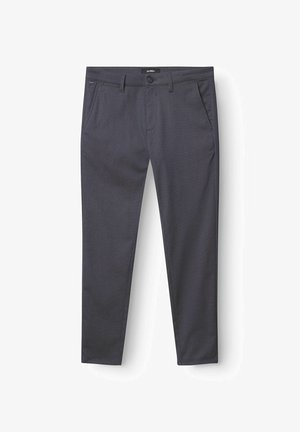 Tamsiai pilki kelnių pagaminti iš lygaus audinio, su knopkų uždarymu, diržo kilputėmis ir dviem šoninėmis kišenėmis. Prigludusi konstrukcija.