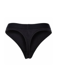 String noir en coton avec une ceinture lisse, une couverture minimale et un design sans couture. Doté d'une texture douce et de matériaux élastiques.